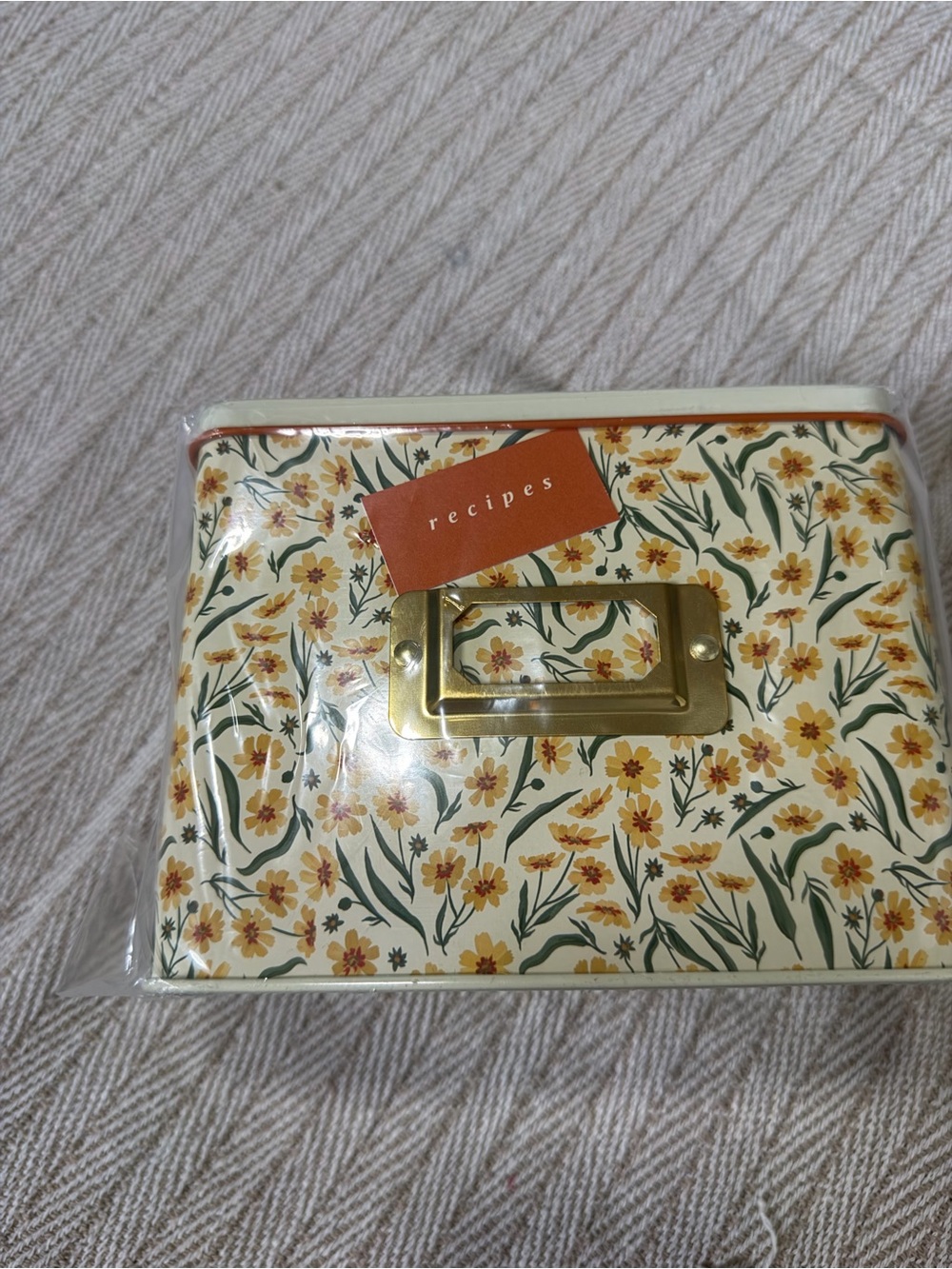 Yellow Floral Recipe Tin with Gold Label Holder